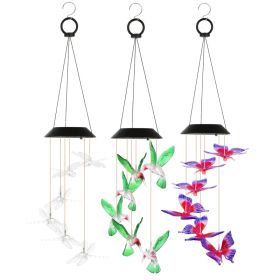 3Pack Solar Hummingbird Butterfly Dragonfly Wind Chimes 7 Color Changing Wind Chime For Outside IPX4 Waterproof Outdoor Garden Yard Decor
