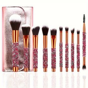 10Pcs Luxury Makeup Brush Set Diamond Rivet Handle Design Crystal Makeup Brush, For Face And Eye Makeup Brush Professional Foundation Concealer Eye Sh