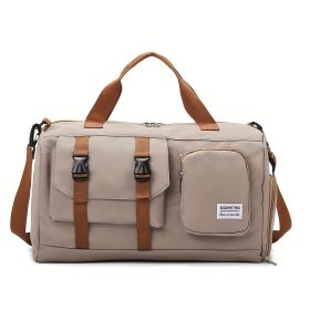 Minimalist Sports Duffel Bag ,Large Capacity Gym Tote With Separate Shoe Pocket,Multi-functional Travel Weekender & Crossbody Bag,Stylish Workout & Ov (Option: Khaki)
