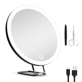 White-Black Options -- 1Pc 30X Magnifying Mirror With Light 3 Colors Dimmable Brightness Included Tweezer Scissor Travel Magnifying Makeup Mirror With (Option: black)