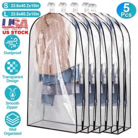 5 Pack Garment Bag For Hanging Clothes Dustproof Waterproof Hanging Clothes Storage Bag Clear Transparent Suits Cover For Sweater Jacket Coat Dress Sh (Option: S)