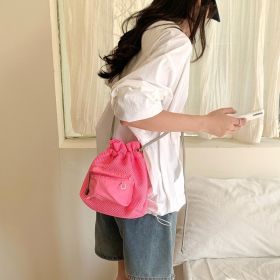 Small Mesh Drawstring Bucket Bag Fashion Cute Messenger Shoulder Bags For Women (Option: pink)