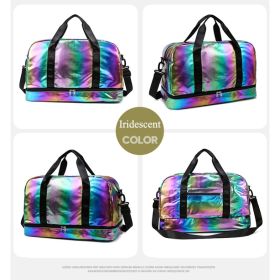Iridescent Pearl Gym Bag ,Holographic Shiny Sports Duffel With Separate Shoe Compartment,Large Capacity Yoga Bag With Wet Dry Separation ,Trendy Trave (Option: Iridescent Gold)