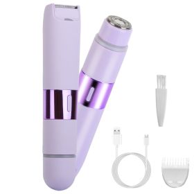 1Pc 2 In 1 Bikini Trimmer For Women Dual Head Cordless Body Shaver IPX5 Waterproof Rechargeable Pubic Hair Razor Wet And Dry Use For Bikini Underarm L (Option: Purple)